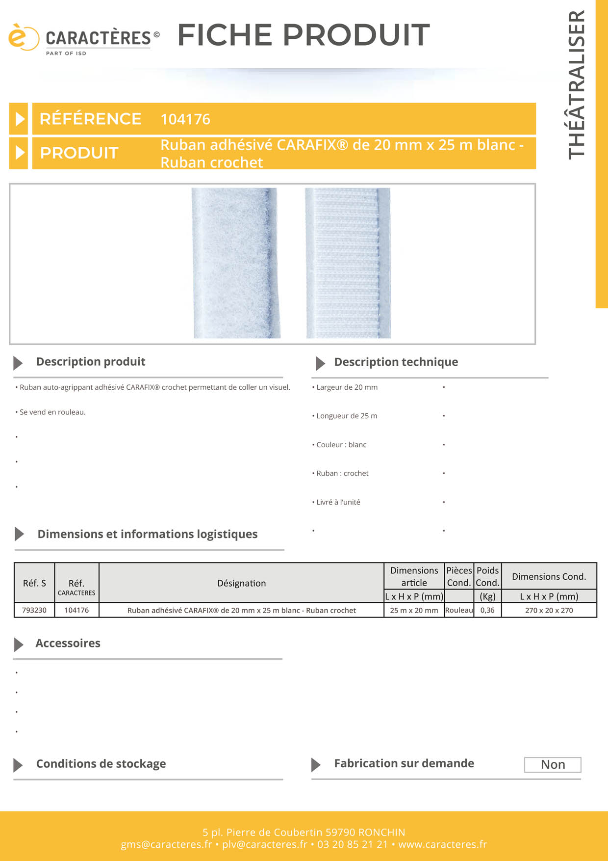 Ruban adhésivé CARAFIX® de 20 mm x 25 m blanc - Ruban crochet