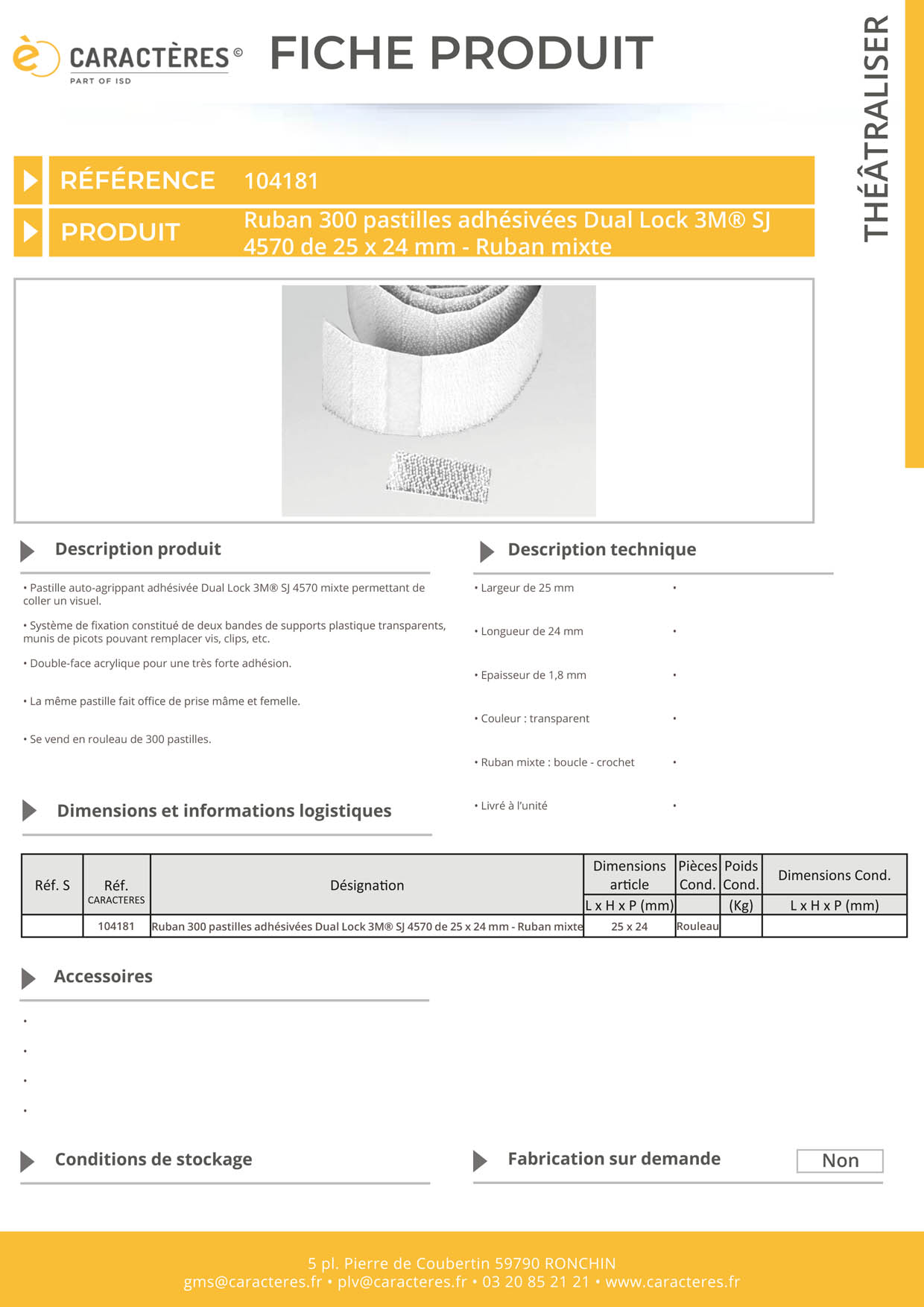 Ruban de 300 pastilles adhésivées Dual Lock 3M® SJ 4570 de 25 x 24 mm - Ruban mixte