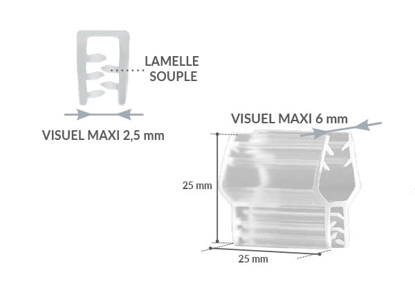 Grip de jonction - Relie 2 visuels de 2.5 et de 6 mm d'épaisseur - 25 x 25 mm