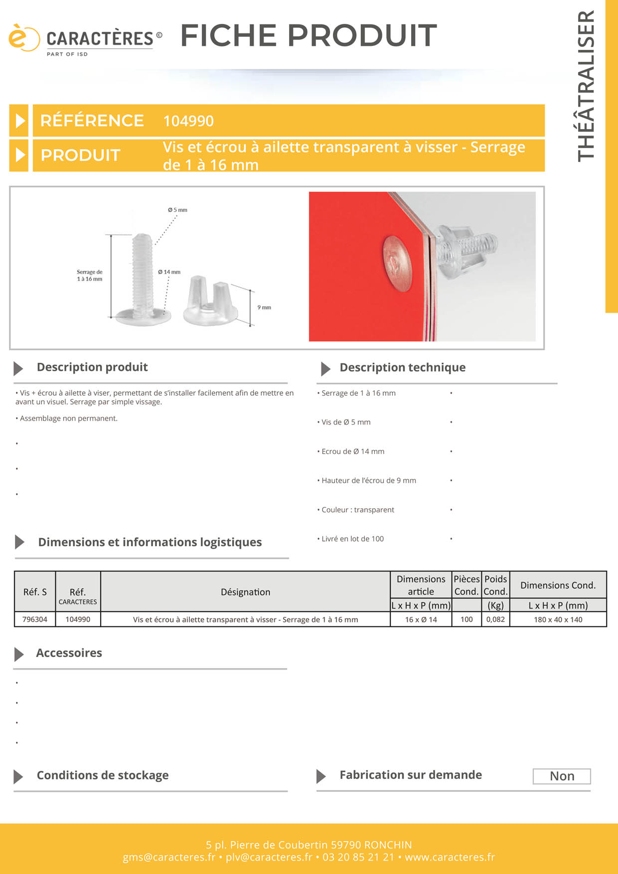 Vis + écrou à ailette transparent à visser avec serrage de 1 à 16 mm