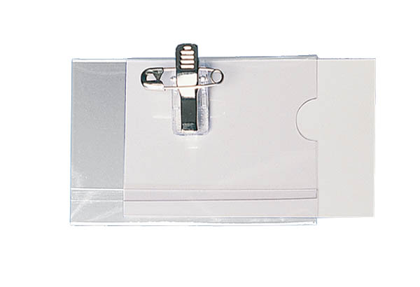 Badge porte nom en PVC avec pince clip et épingle - 75 x 42 mm