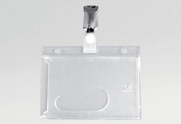 Badge pince en polycarbonate avec pince bretelle - 92 x 69 mm