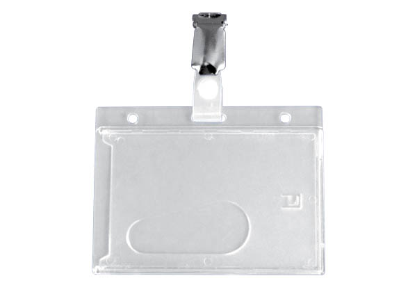 Badge pince en polycarbonate avec pince bretelle - 92 x 69 mm