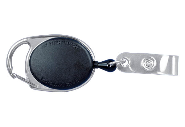 Enrouleur noir avec mousqueton pour badge - Longueur totale de 800 mm