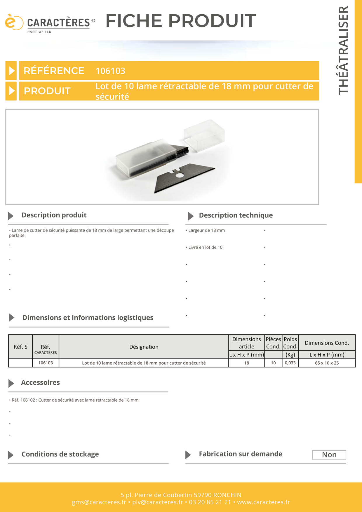Lot de 10 lame rétractable de 18 mm pour cutter de sécurité