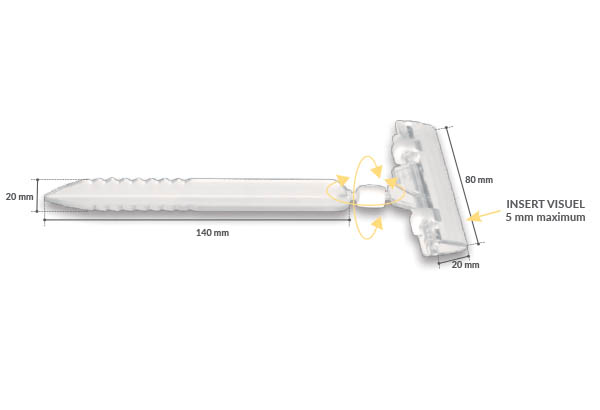 Pic avec pince articulée et ressort en PVC transparent de 80 mm - 20 x 140 mm