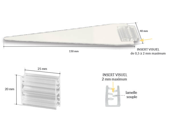 Pic avec pince fixe et grip en PET transparent de 25 mm - 40 x 150 mm