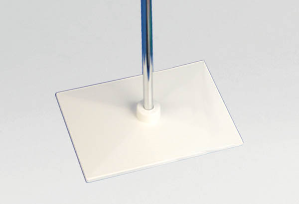 Socle rectangulaire blanc de 200 x 150 mm en plastique pour tige de Ø 12 mm