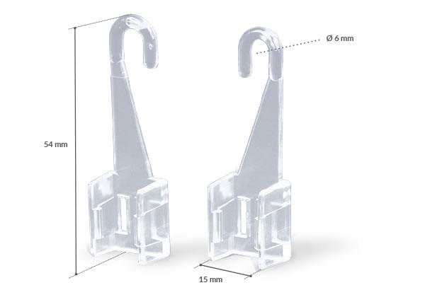 Crochet de suspension ouvert de 54 x 15 mm - Fixation latérale