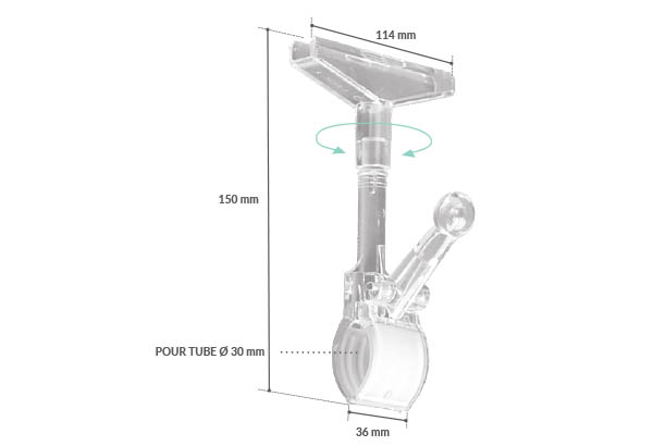 Pince tube orientable droite - gauche pour support 30 mm d'épaisseur - Rotation à 360°