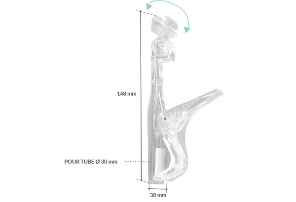 Pince tube orientable bas - haut pour support 30 mm d'épaisseur - Pivote à 180°