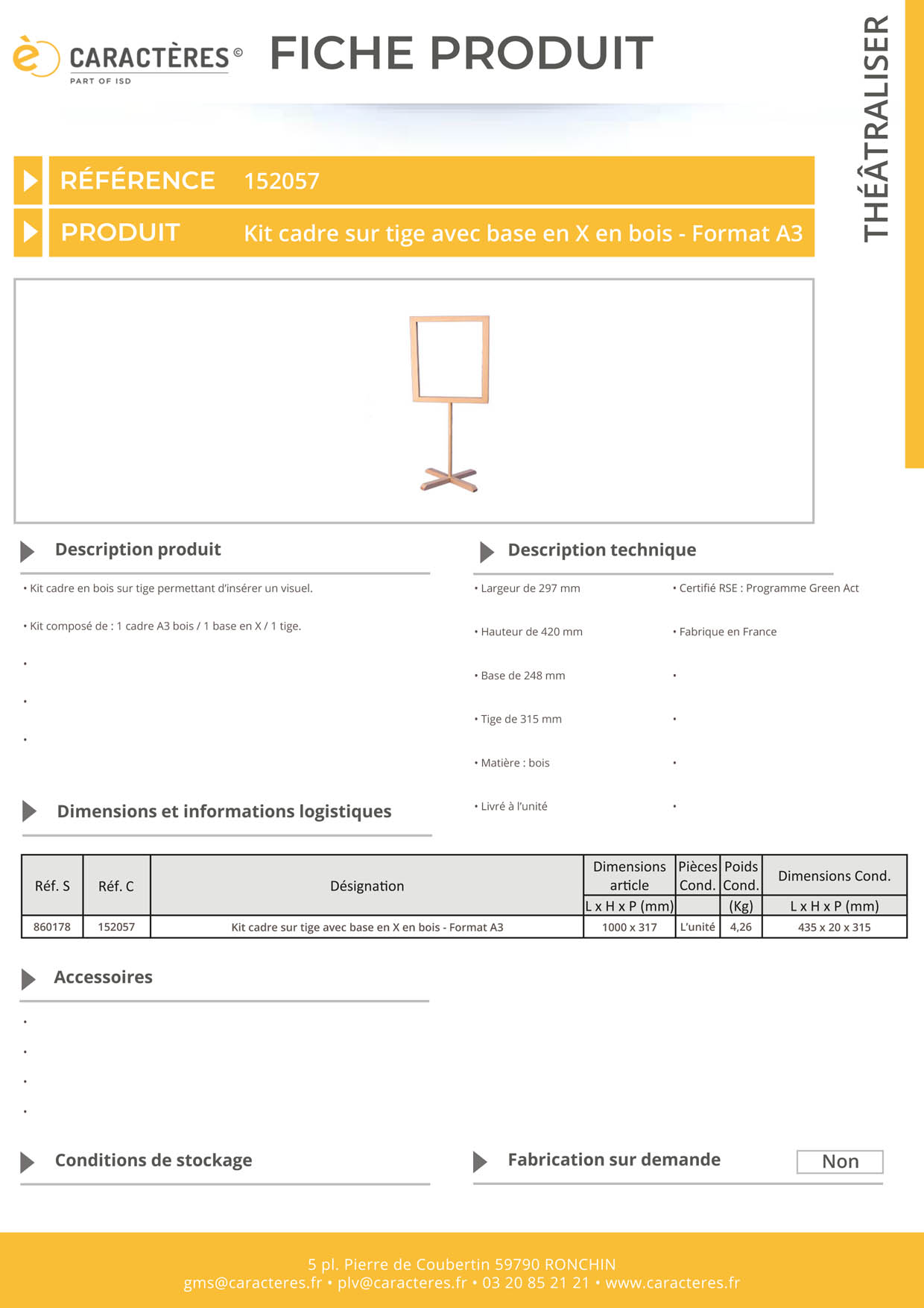 Kit cadre sur tige avec base en X en bois - Format A3