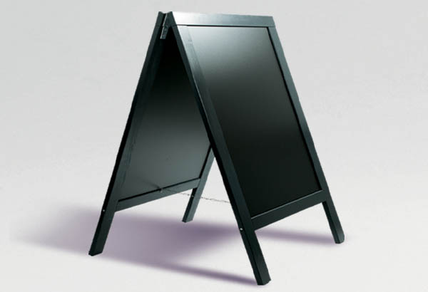 Chevalet 2 faces support bois noir et panneau ardoisine - 750 x 1270 mm - Profil 65 mm