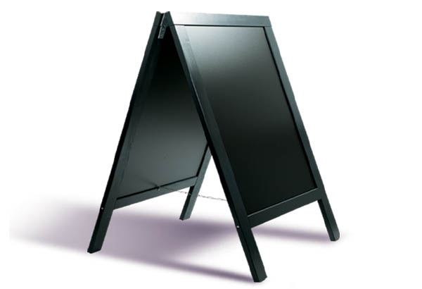 Chevalet 2 faces support bois noir et panneau ardoisine - 750 x 1270 mm - Profil 65 mm