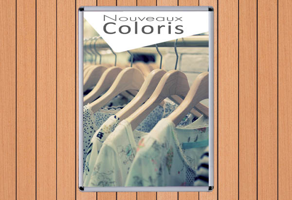 Cadre clippant mural en aluminium profil 25 mm - Format A2 - Coins ronds