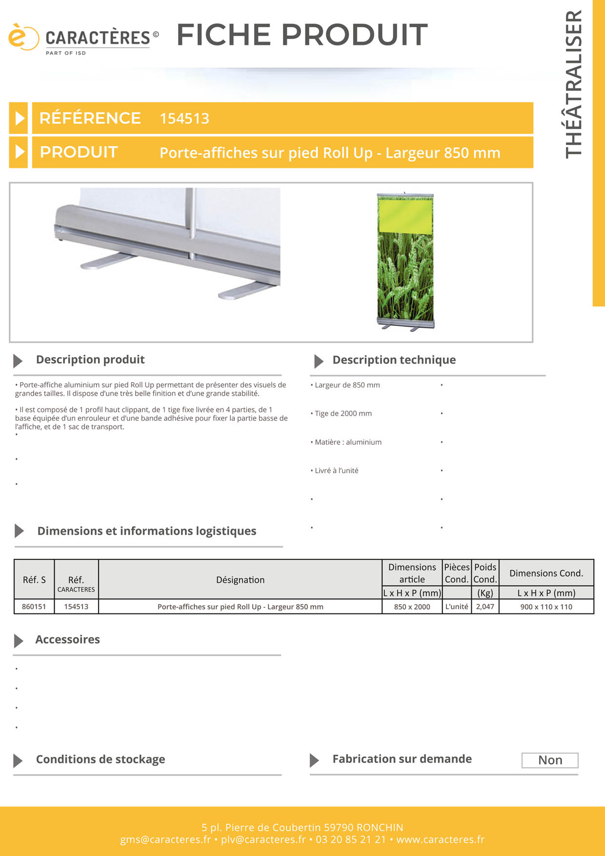 Porte-affiches Roll Up sur pied - 850 x 2000 mm