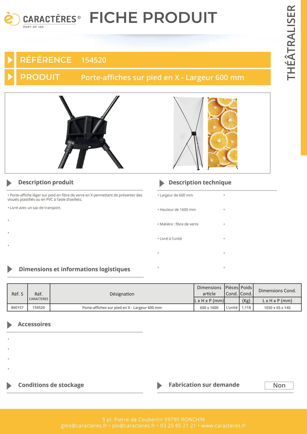 Porte-affiches sur pied en X - 600 x 1600 mm