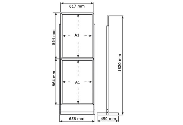 Cadre A1 sur pied en aluminium - Eco tableau Info - 2 niveaux