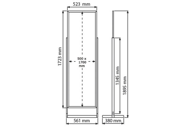Cadre 500 x 1700 mm sur pied avec profil en aluminium - Eco tableau Info - Cadre étroit