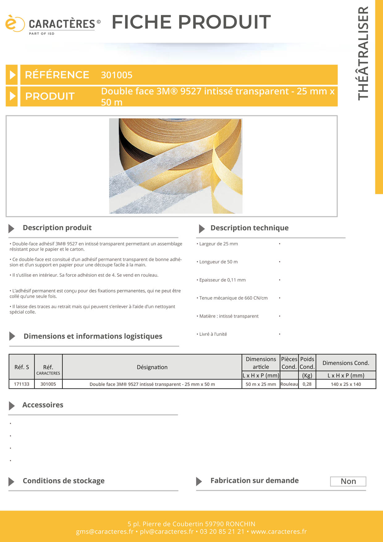 Double face 3M® 9527 intissé transparent - 25 mm x 50 m