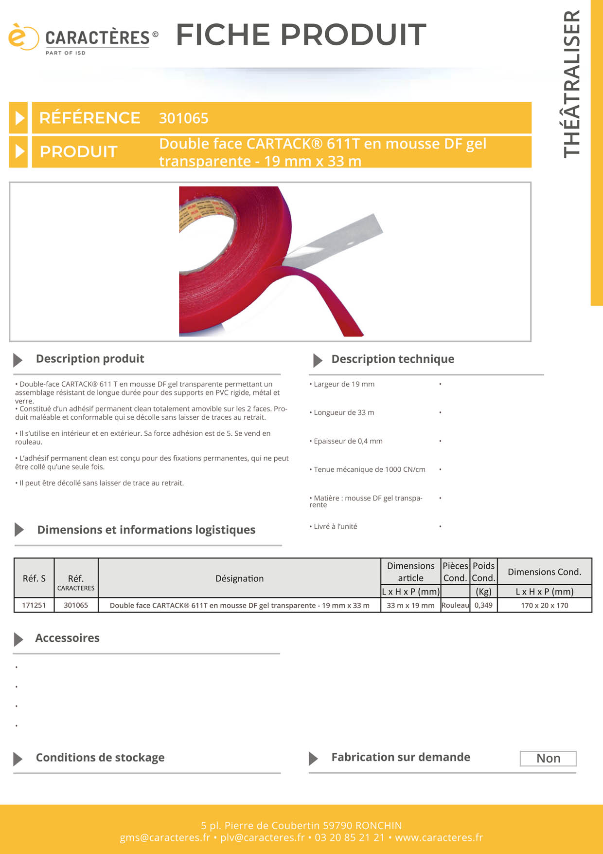Double face CARTACK® 611T en mousse DF gel transparente - 19 mm x 33 m