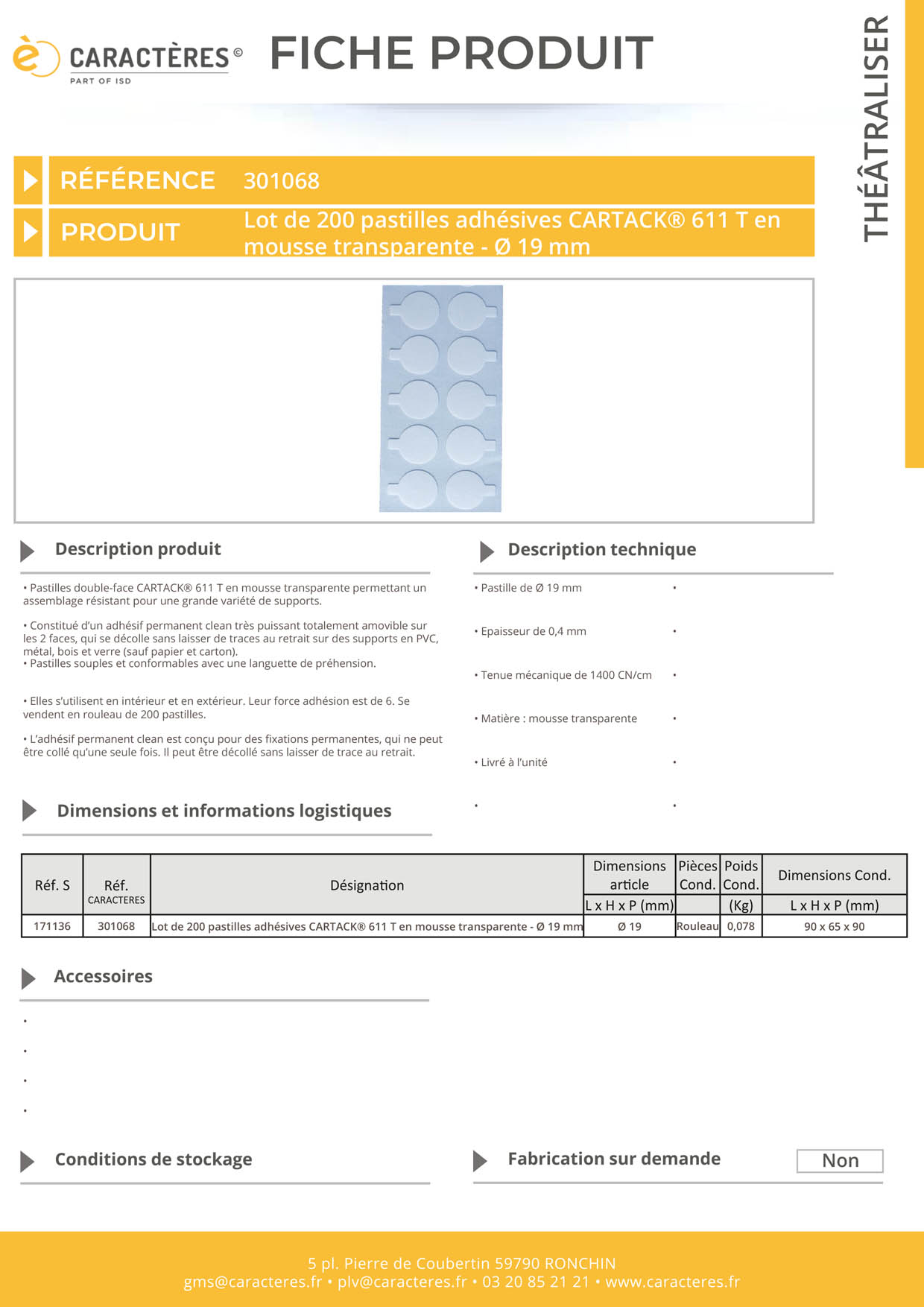 Lot de 200 pastilles adhésives CARTACK® 611 T en mousse transparente - Ø 19 mm