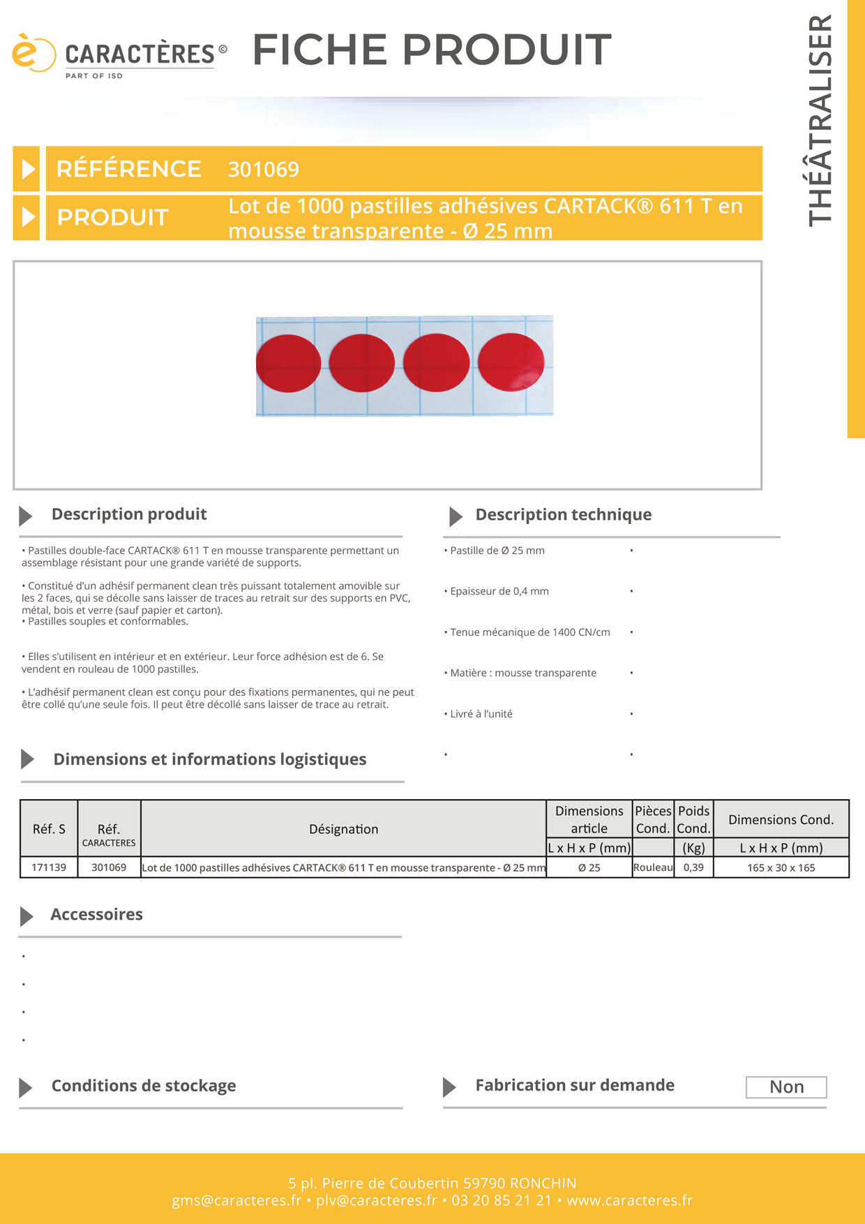 Lot de 1000 pastilles adhésives CARTACK® 611 T en mousse transparente - Ø 25 mm