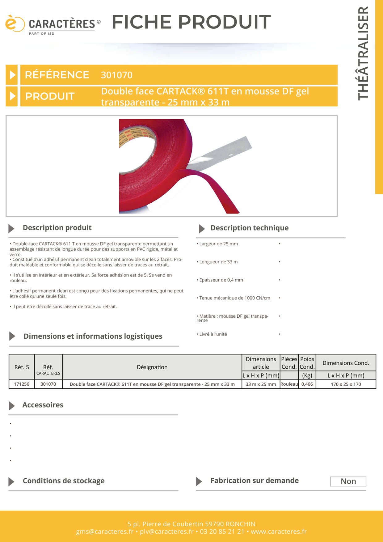 Double face CARTACK® 611T en mousse DF gel transparente - 25 mm x 33 m