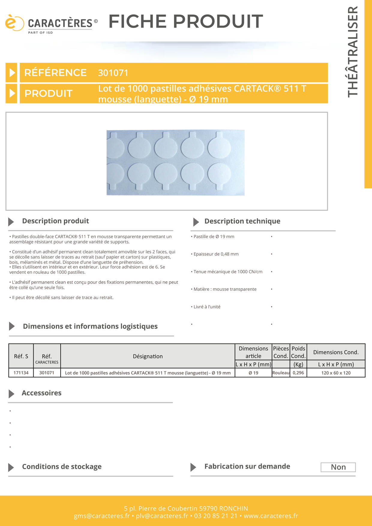 Lot de 1000 pastilles adhésives CARTACK® 511 T (languette préhension) - Ø 19 mm