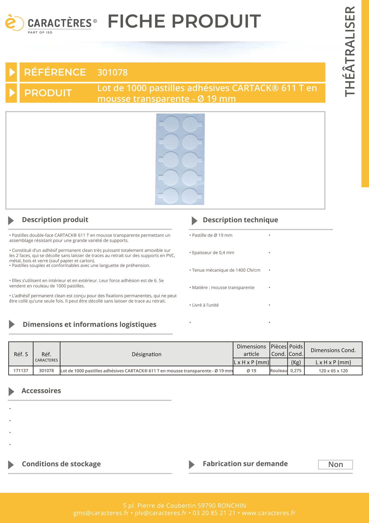 Lot de 1000 pastilles adhésives CARTACK® 611 T en mousse transparente - Ø 19 mm