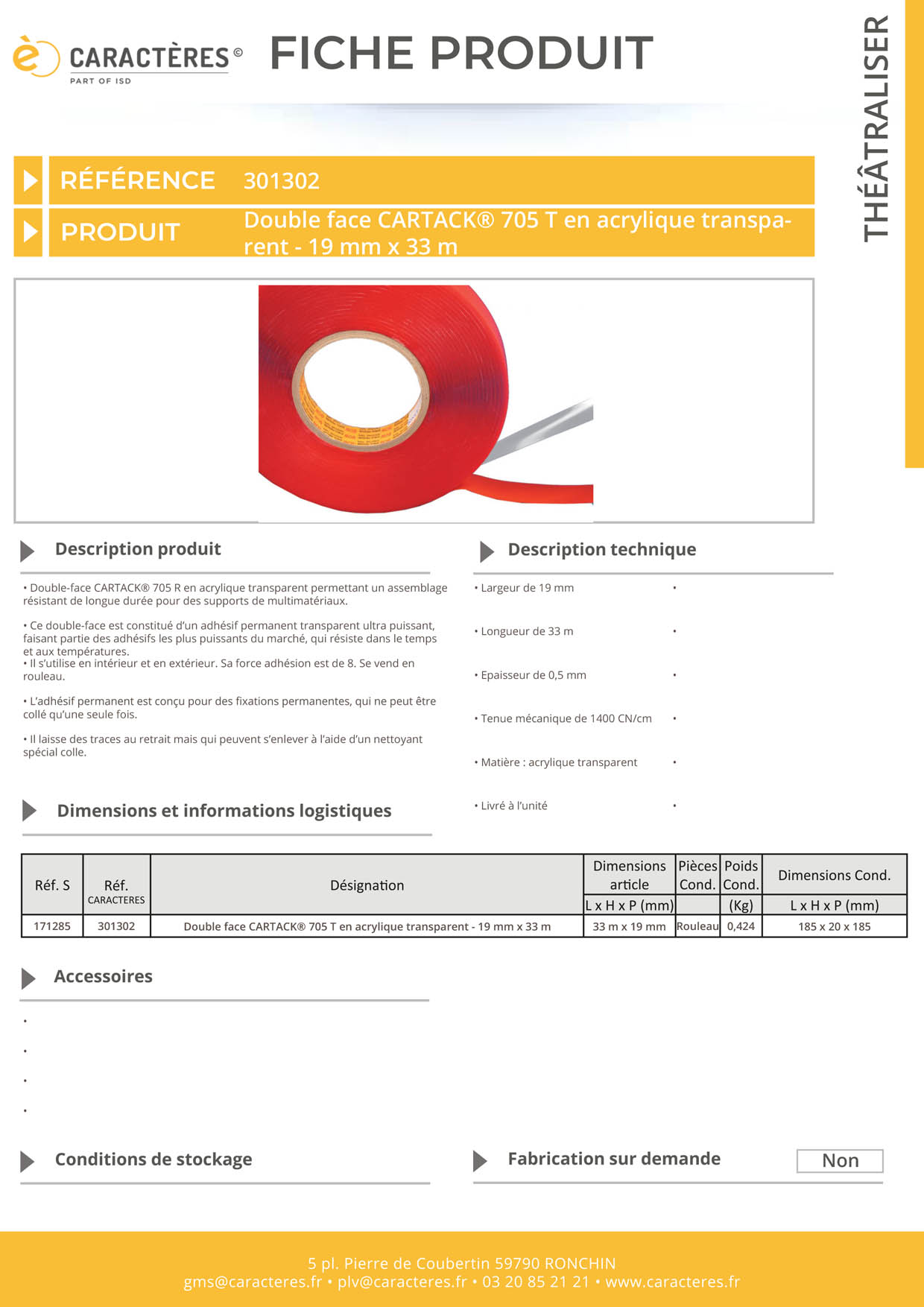 Double face CARTACK® 705 T en acrylique transparent - 19 mm x 33 m