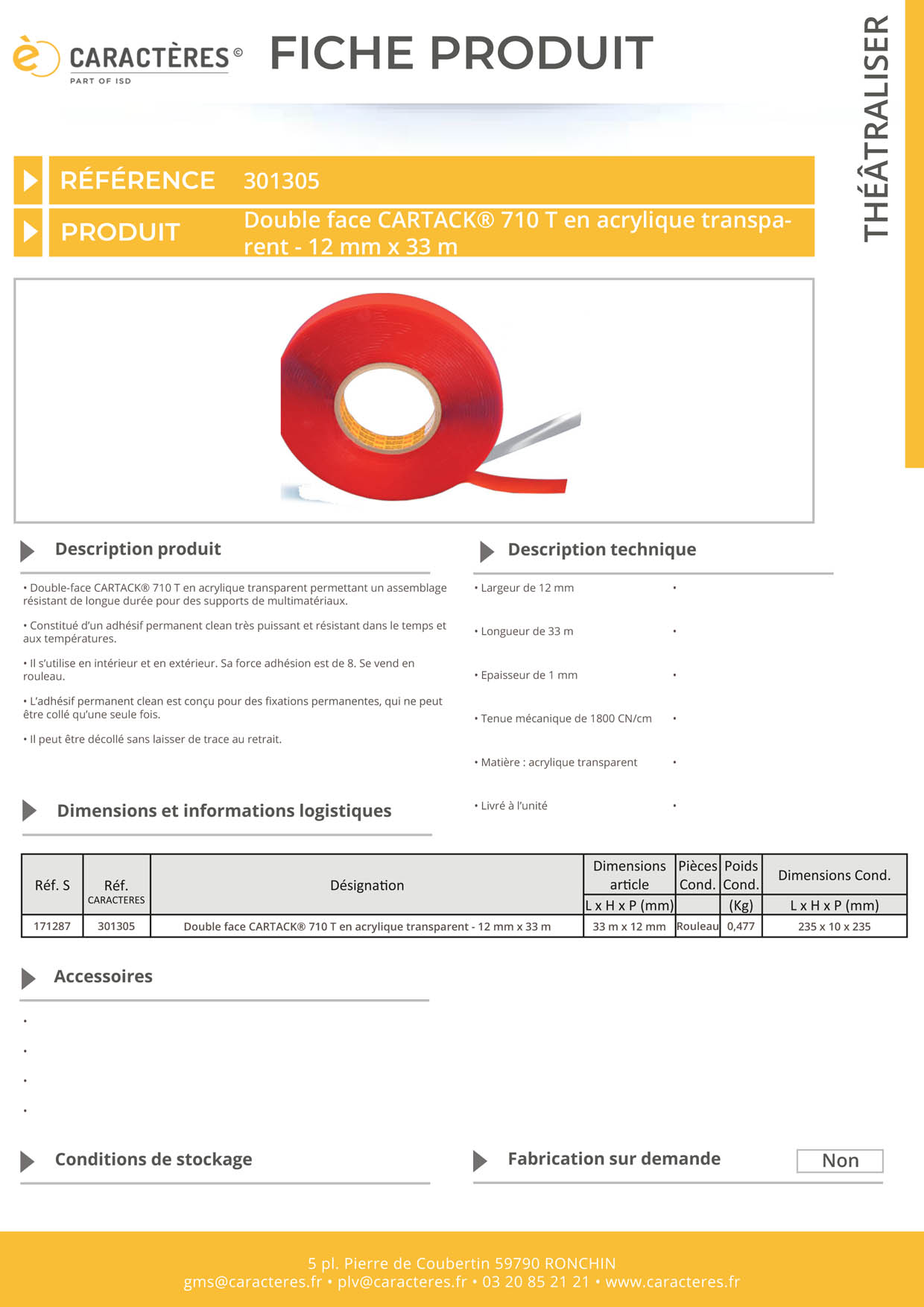 Double face CARTACK® 710 T en acrylique transparent - 12 mm x 33 m