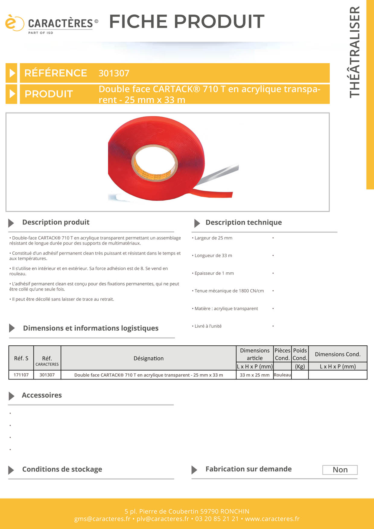 Double face CARTACK® 710 T en acrylique transparent - 25 mm x 33 m