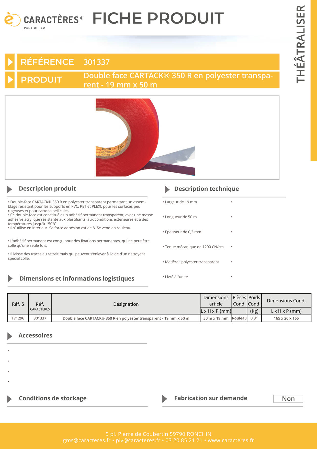 Double face CARTACK® 350 R en polyester transparent - 19 mm x 50 m