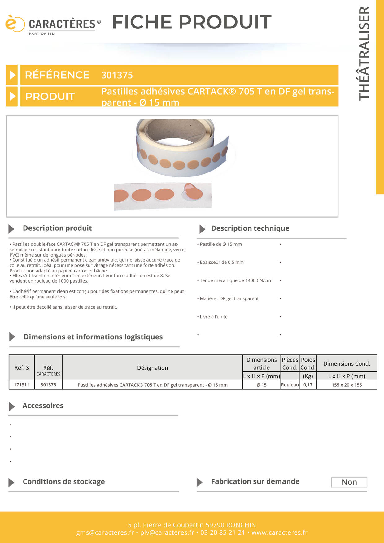 Pastilles adhésives CARTACK® 705 T en DF gel transparent - Ø 15 mm