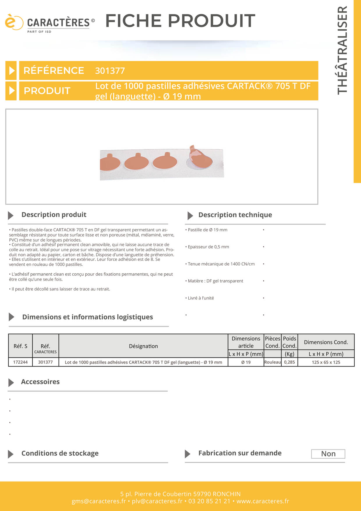 Lot de 1000 pastilles adhésives CARTACK® 705 T DF (languette préhension) - Ø 19 mm