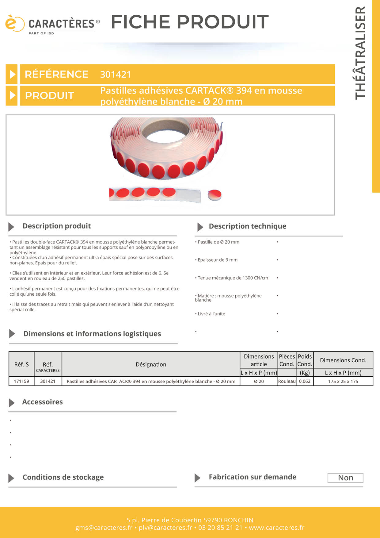 Pastilles adhésives CARTACK® 394 en mousse polyéthylène blanche - Ø 20 mm