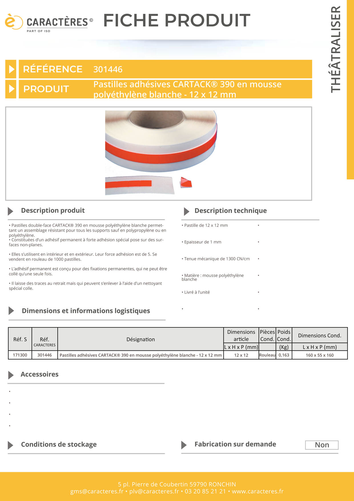 Pastilles adhésives CARTACK® 390 en mousse polyéthylène blanche - 12 x 12 mm