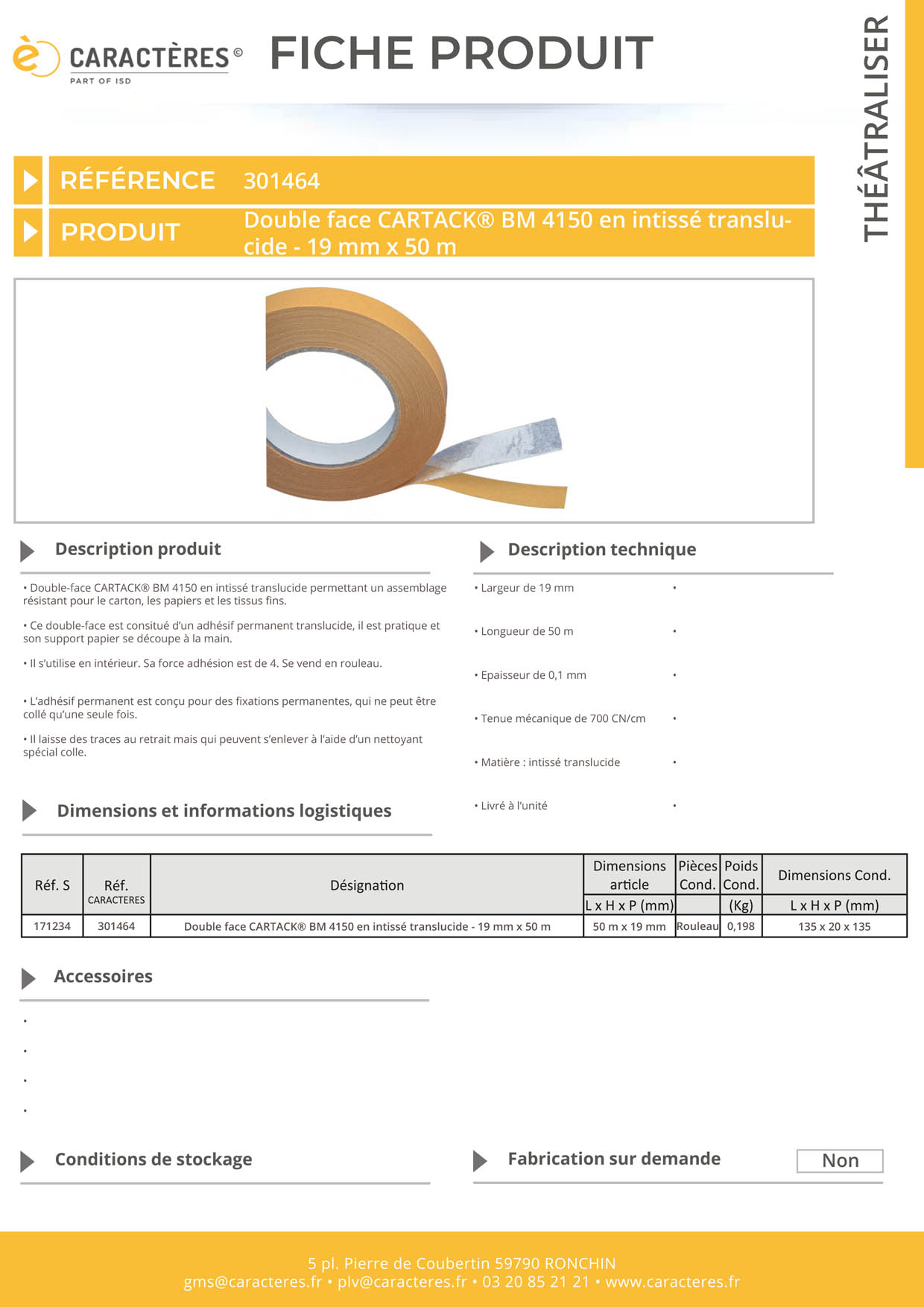 Double face CARTACK® BM 4150 en intissé translucide - 19 mm x 50 m