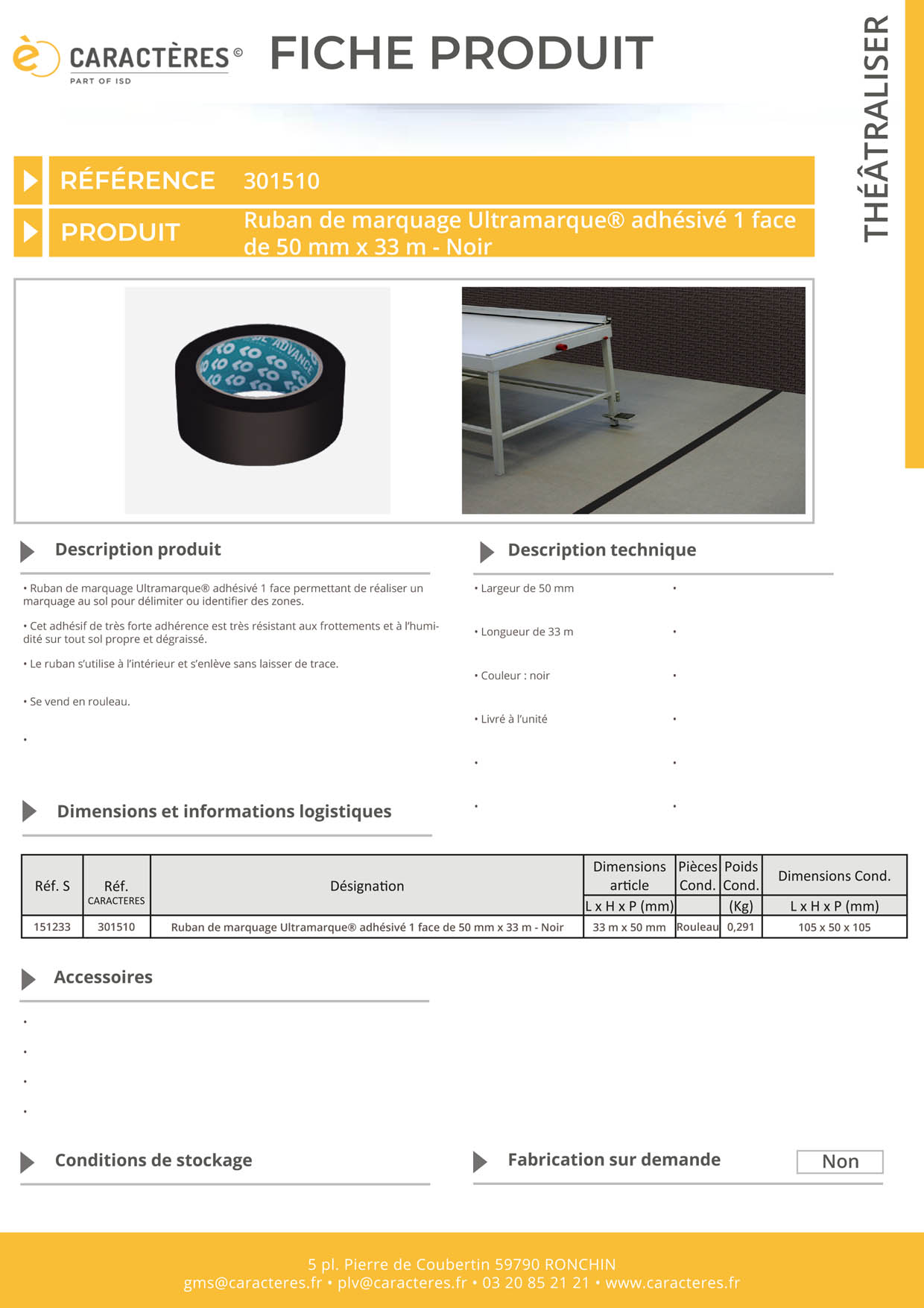 Ruban de marquage Ultramarque® adhésivé 1 face de 50 mm x 33 m - Noir