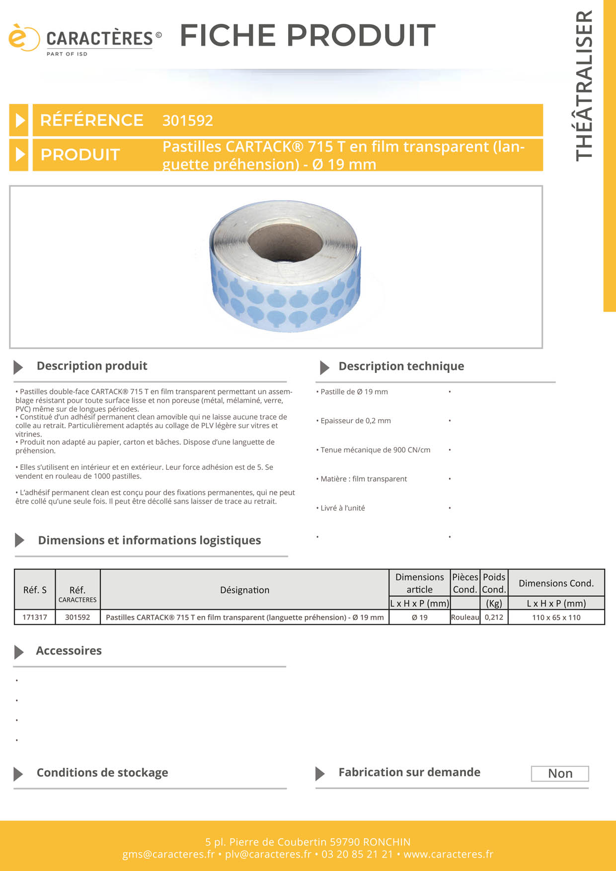 Pastilles CARTACK® 715 T en film transparent (languette préhension) - Ø 19 mm