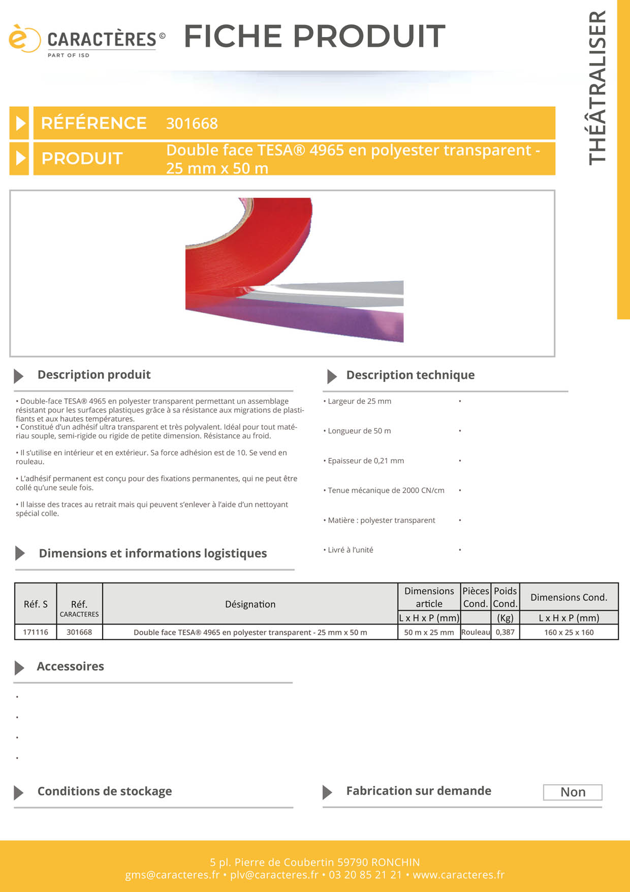Double face TESA® 4965 en polyester transparent - 25 mm x 50 m