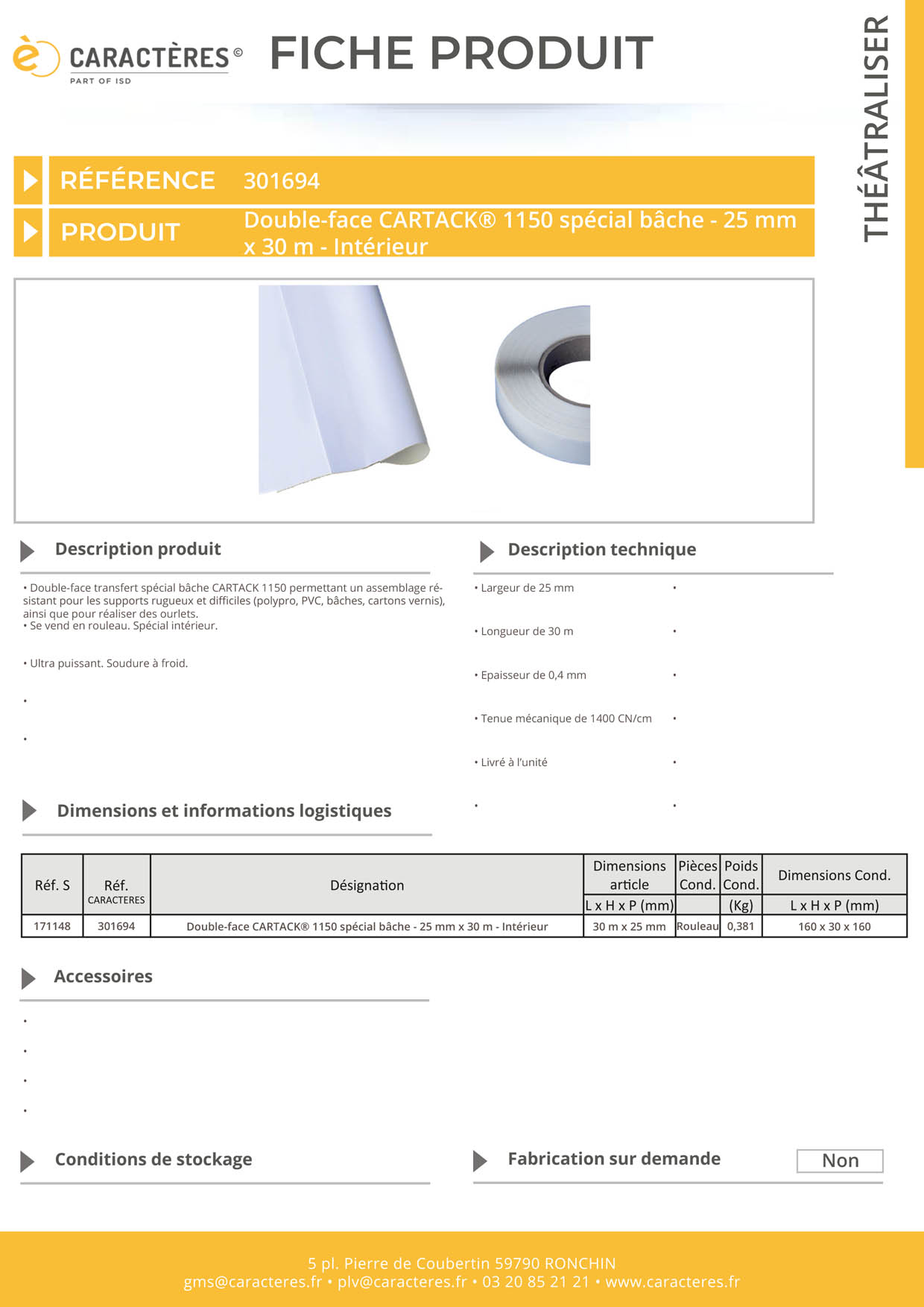 Double-face CARTACK® 1150 spécial bâche - 25 mm x 30 m - Intérieur