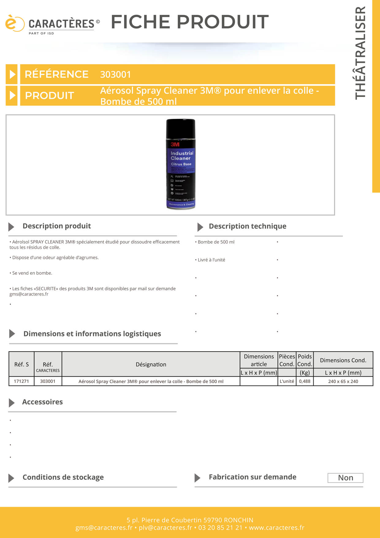 Aérosol Spray Cleaner 3M® pour enlever la colle - Bombe de 500 ml