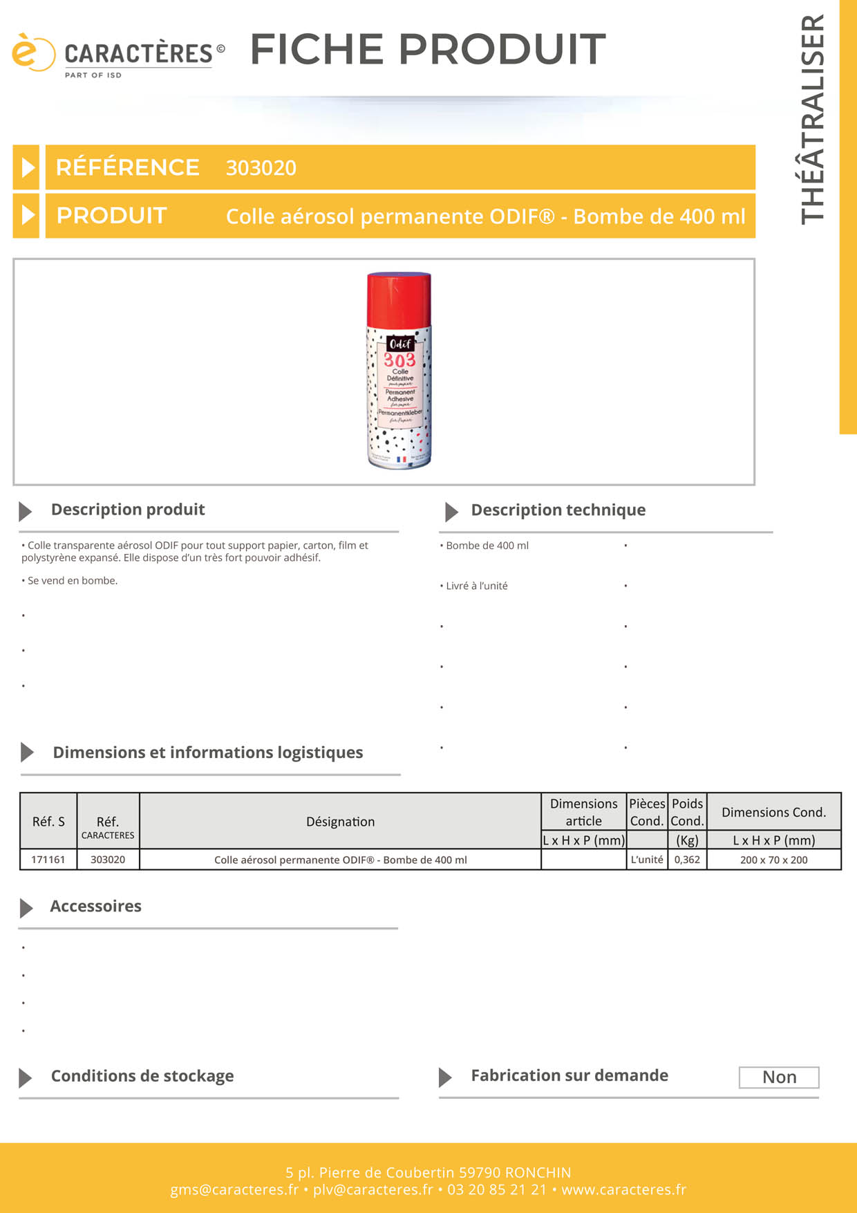 Colle aérosol permanente ODIF® - Bombe de 400 ml