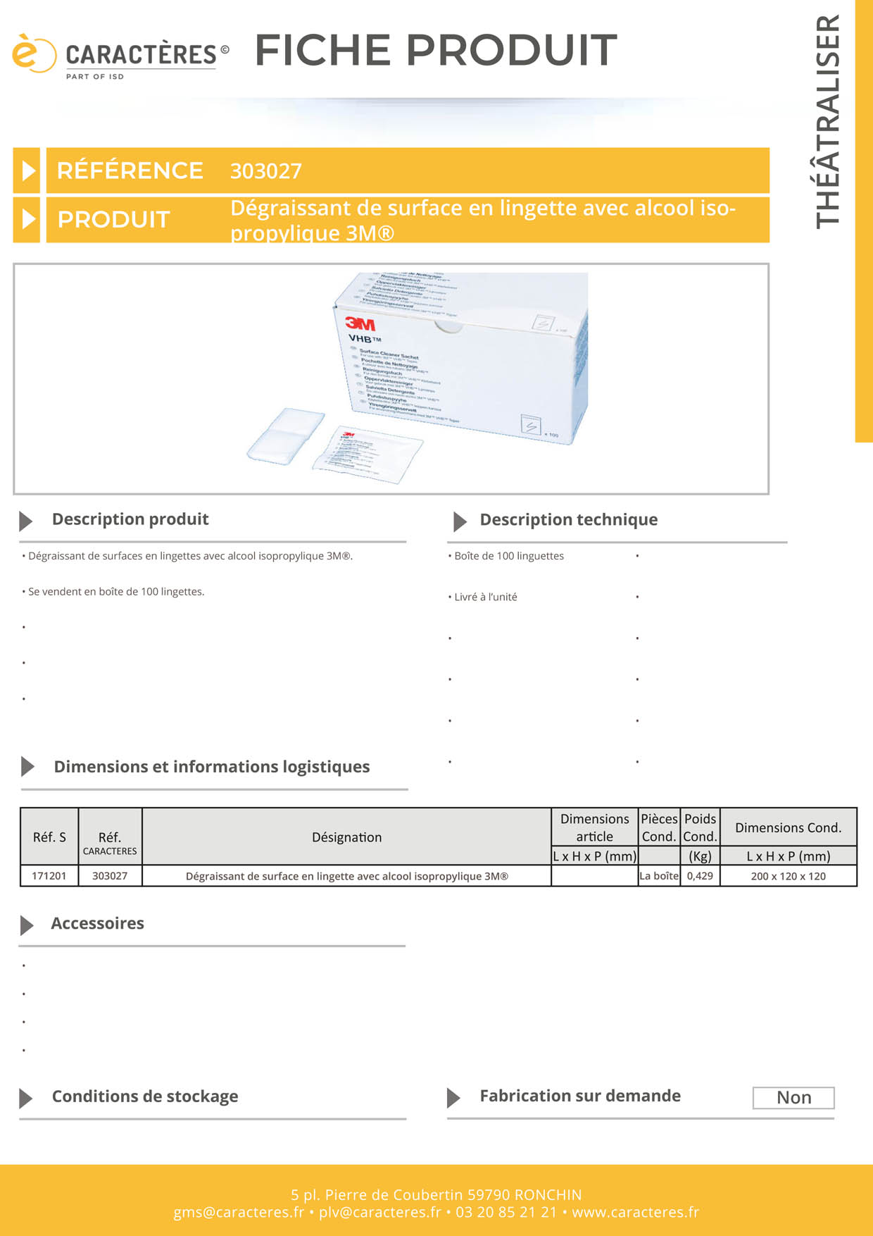 Dégraissant de surface en lingette avec alcool isopropylique 3M®