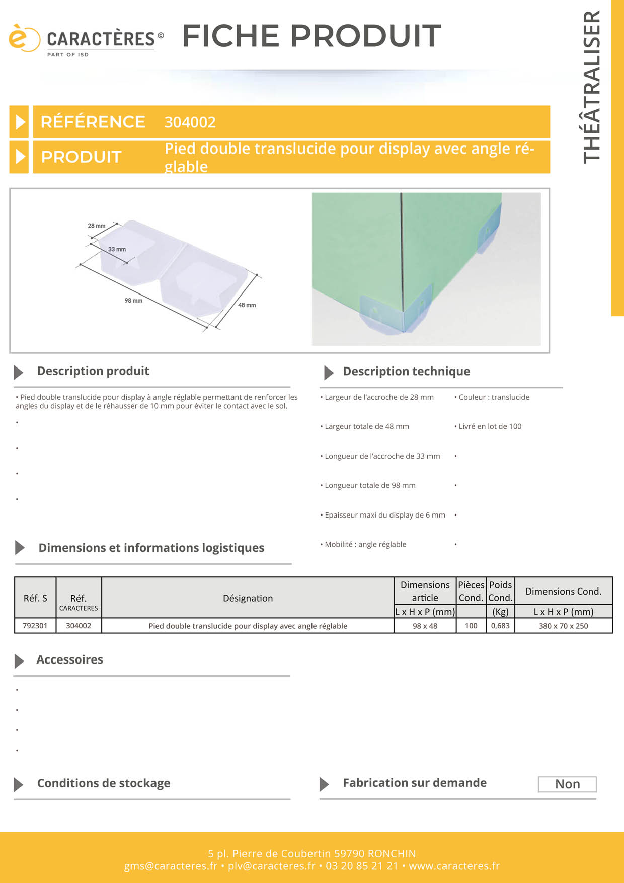 Pied double translucide pour display avec angle réglable