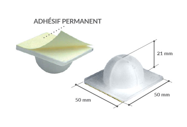 Pied blanc pour display avec adhésif permanent de Ø 35 mm - 50 x 50 mm