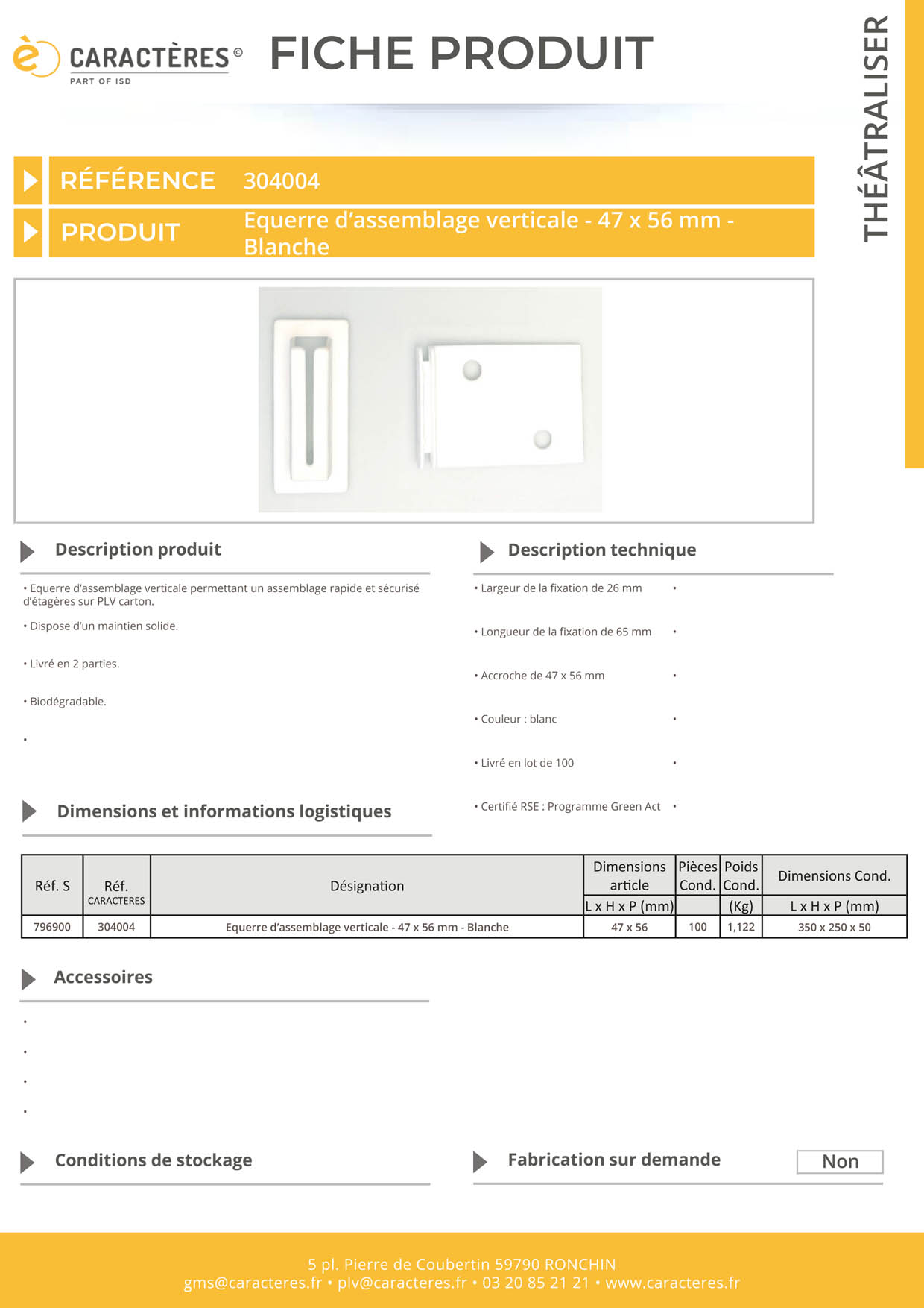 Equerre d'assemblage verticale - 47 x 56 mm - Blanche