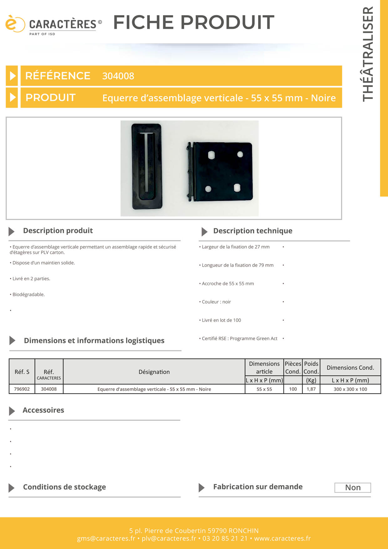 Equerre d'assemblage verticale - 55 x 55 mm - Noire